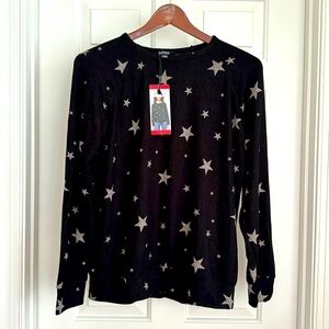 Buffalo David Bitton Top Size M Black Gray Stars Long Sleeves Soft Comfy NWT